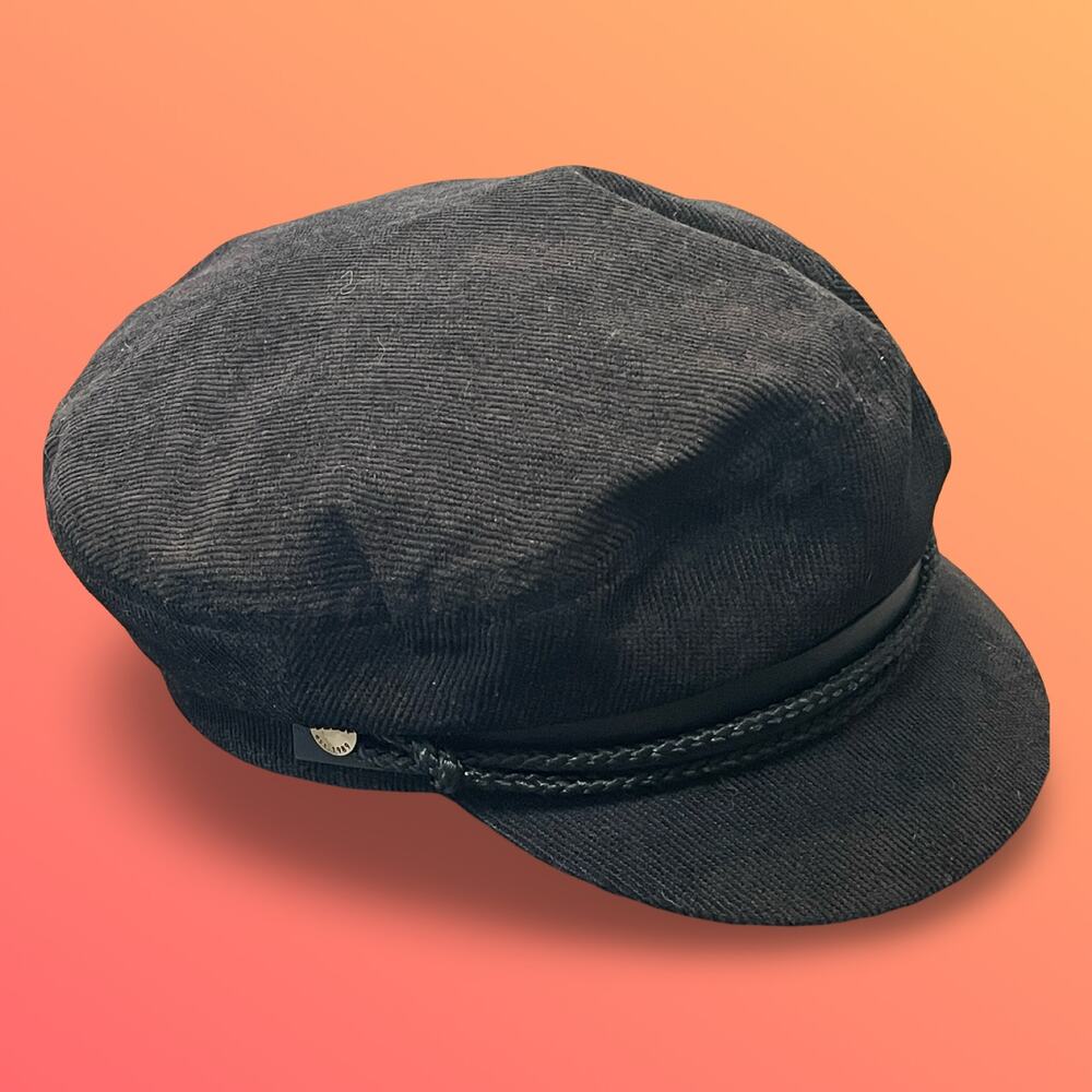 Kooringal Black Corduroy Baker Boy Hat Cabbie Cap Size Medium 7 1/8 57cm